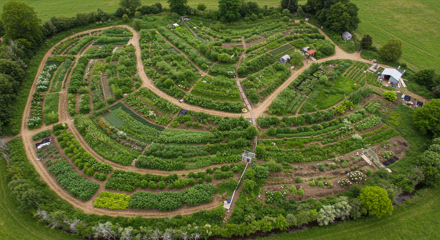 Companion planting of corn, beans, and squash (three sisters guild)