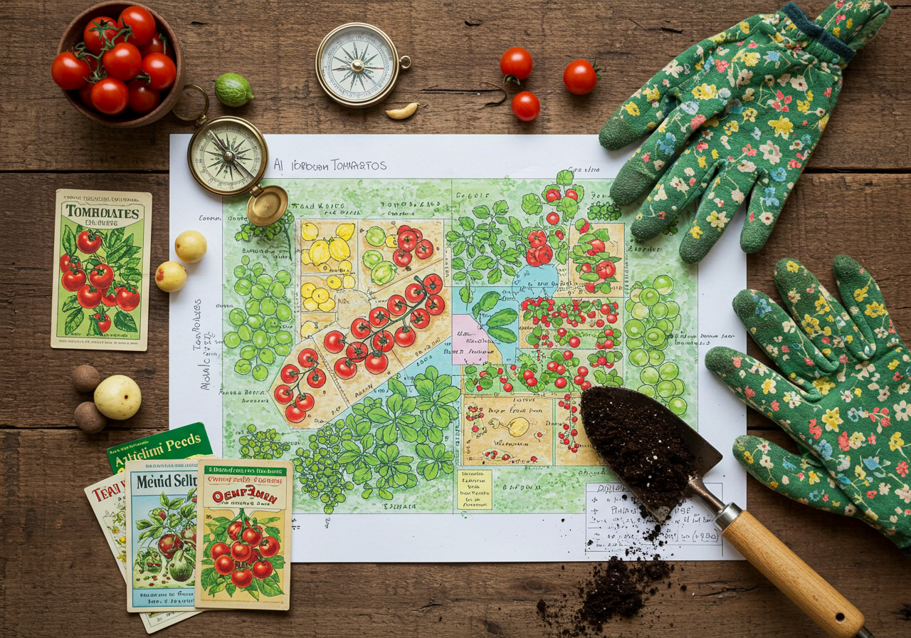 Keyhole garden design with diverse heirloom plants