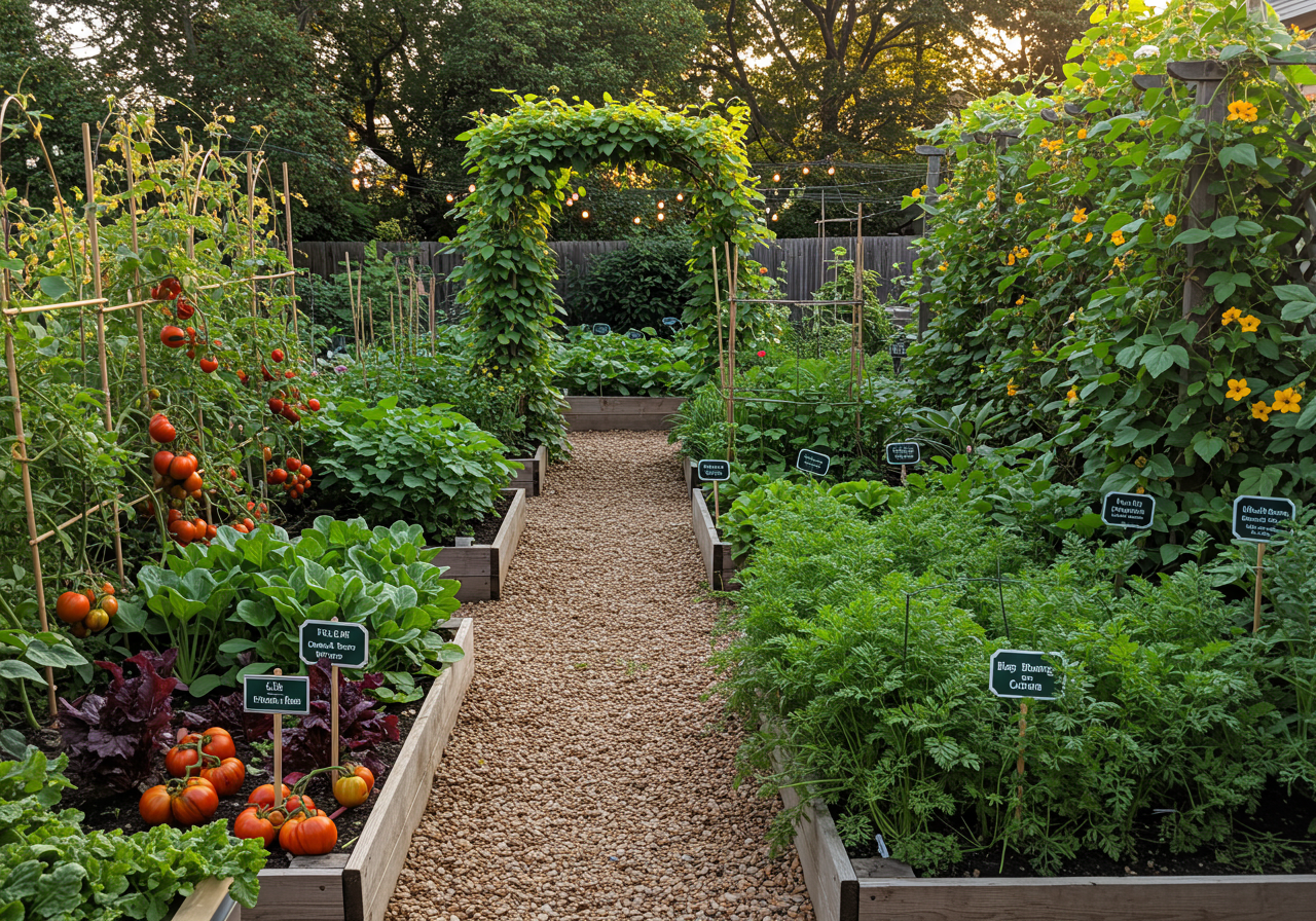 Raised garden beds in heirloom vegetable garden