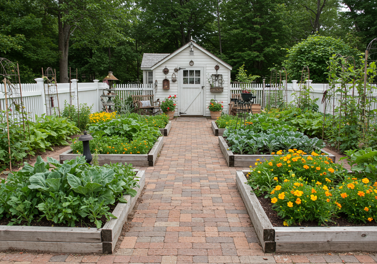 Close-up of companion planting with basil and tomatoes