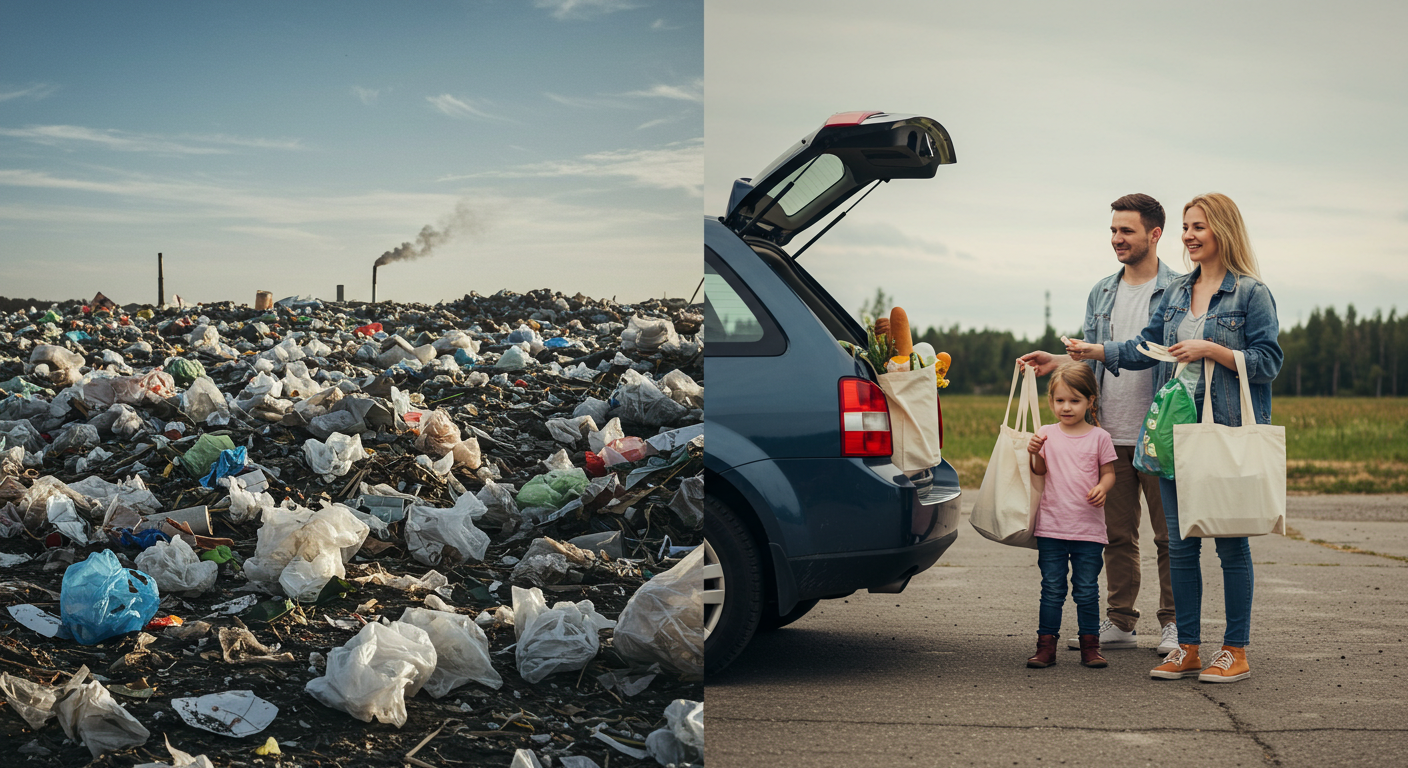 Pile of discarded plastic bags harming the environment