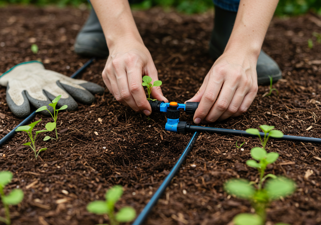 Watering plants with watering can