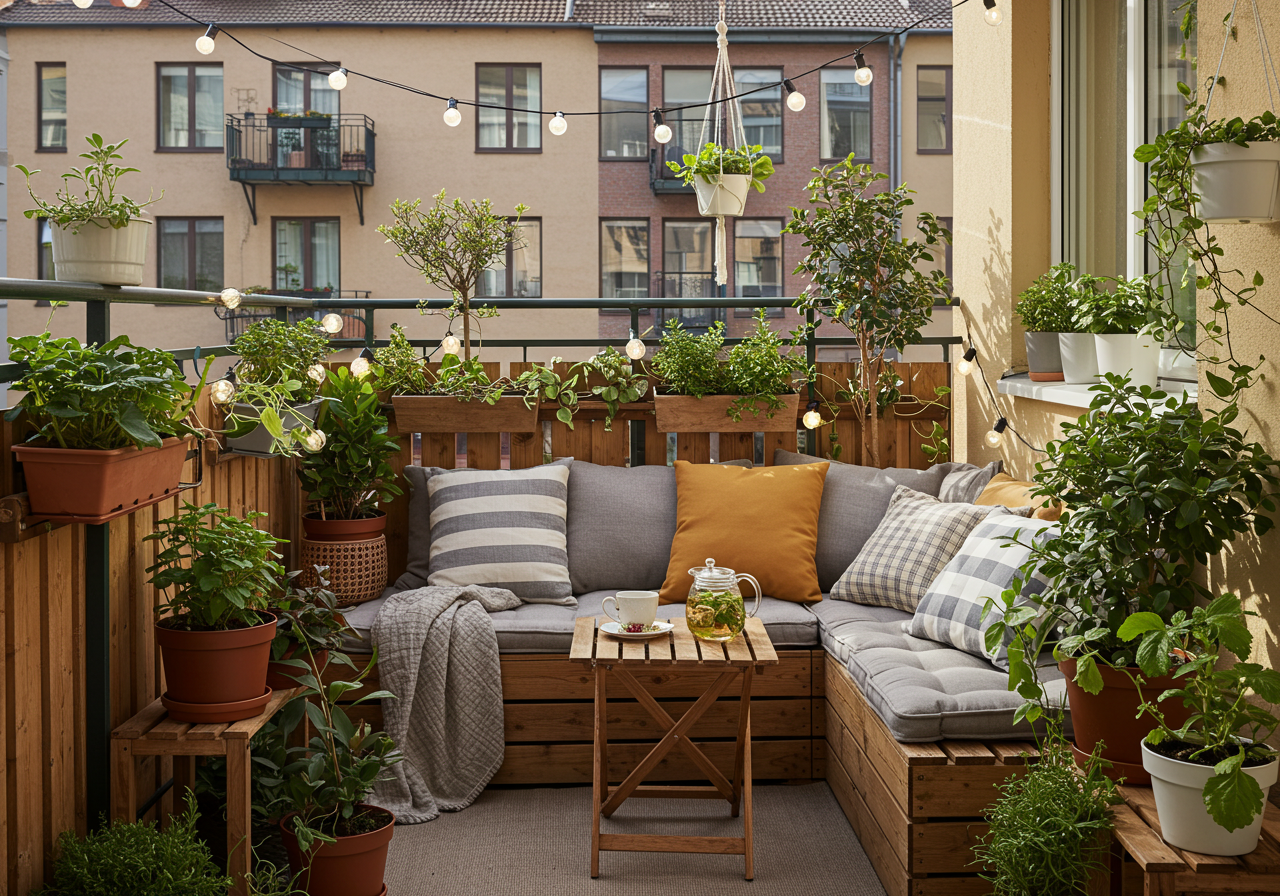 Wind-protected balcony garden setup