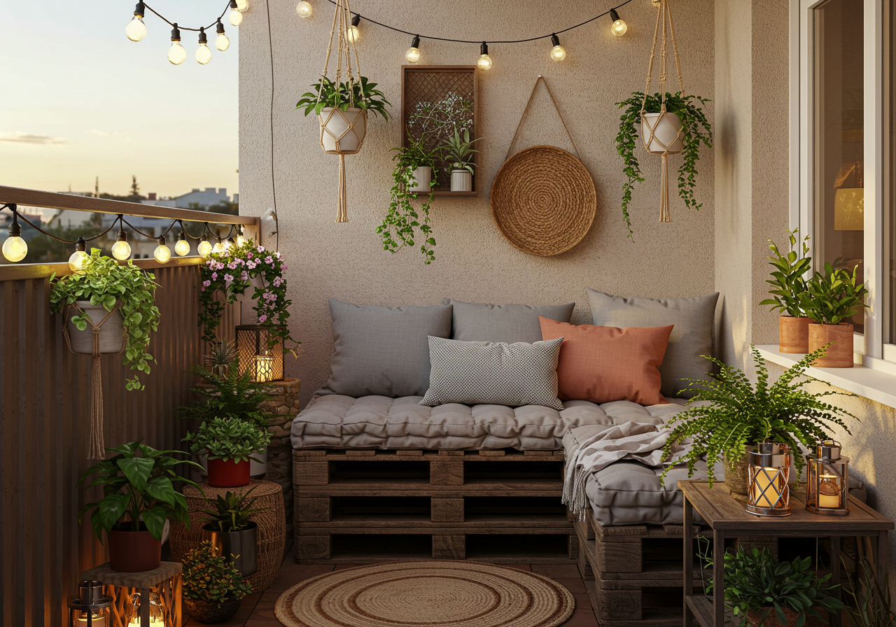 Vertical and railing planters on small balcony