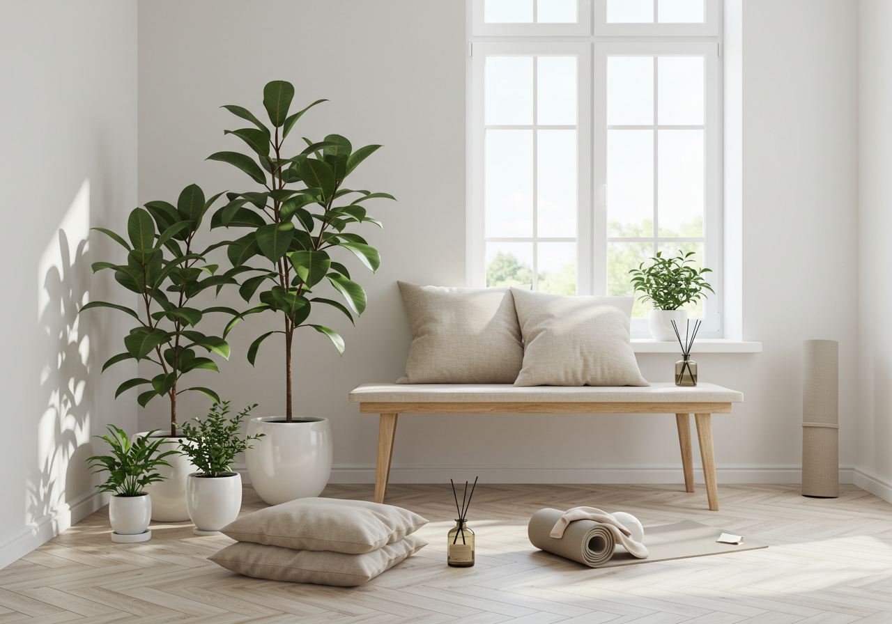 Bamboo and terracotta pots for earthy aesthetics