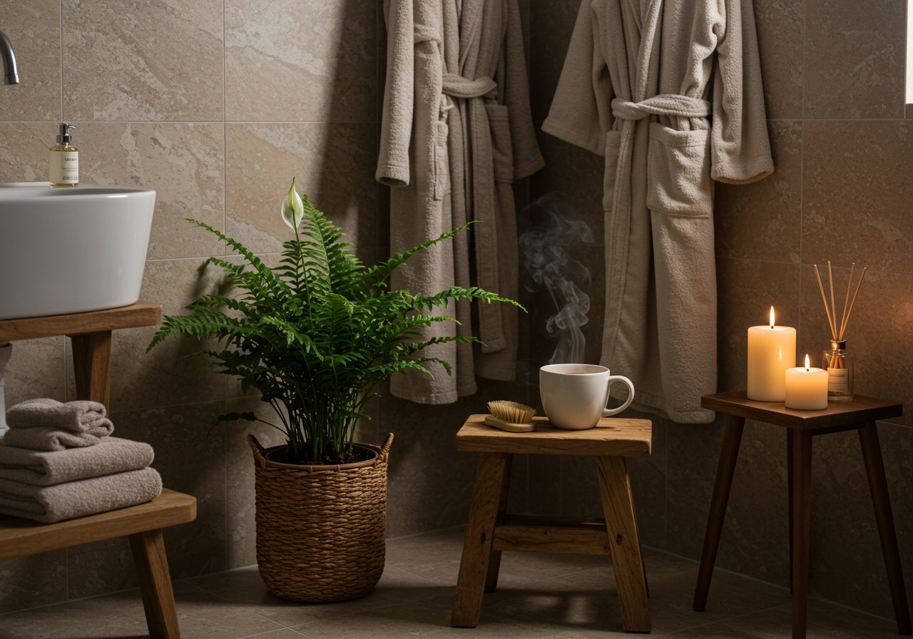Natural textures like wood and stone in bathroom design