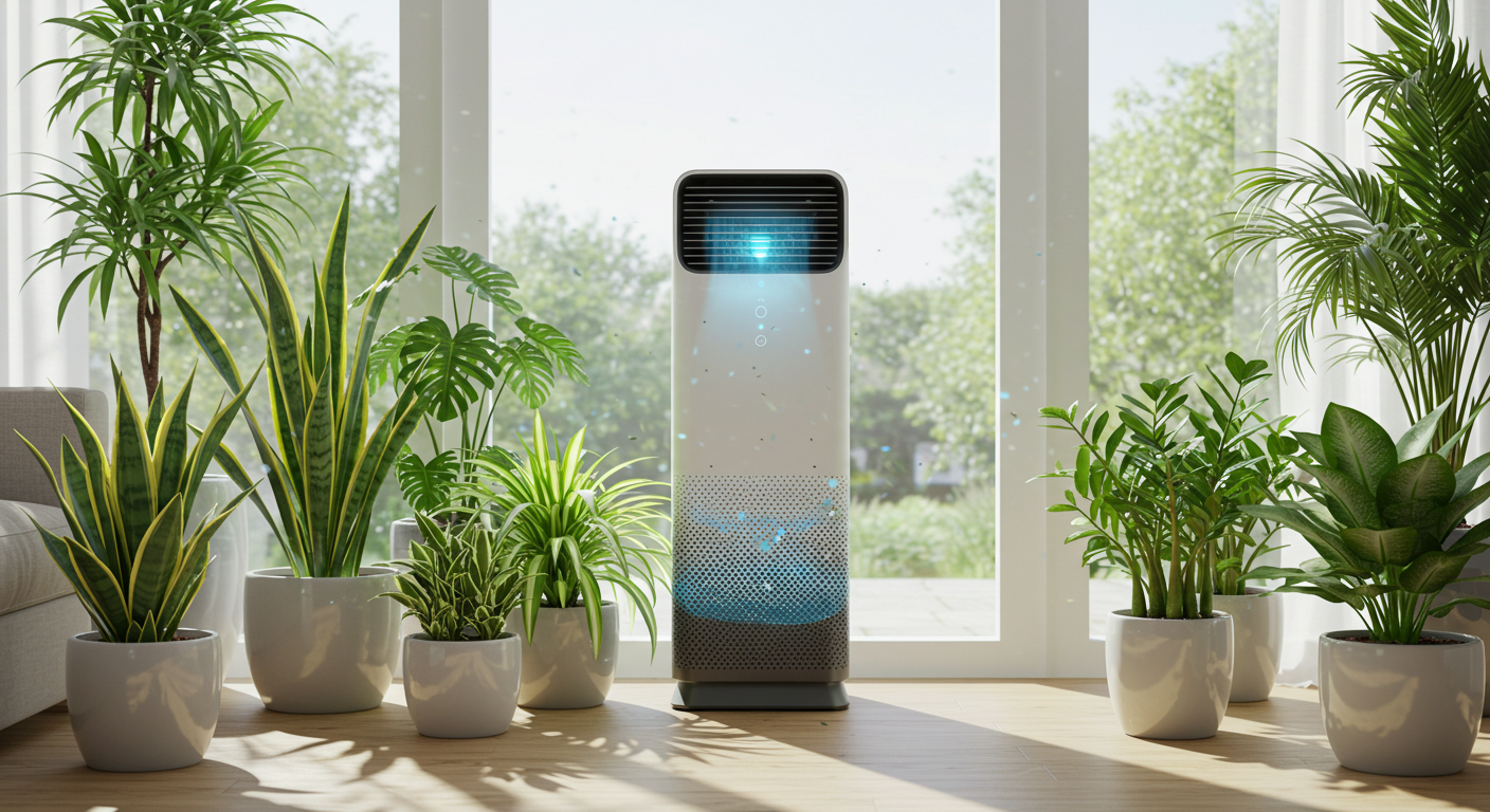 Indoor plants and air filters improving air quality