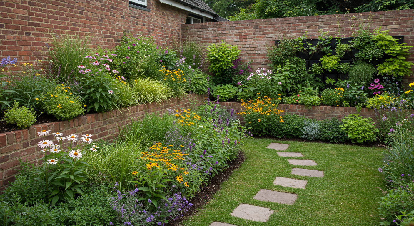 Eco-friendly backyard with vertical garden and native plants